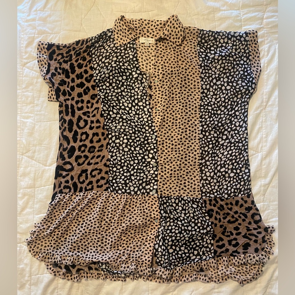 Umgee Animal Print Patchwork Blouse - image 1